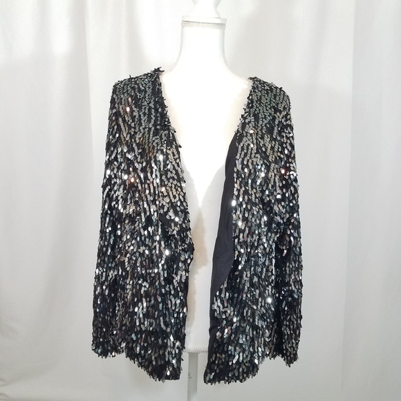 INC Radiance Deep Black Open Front Sequin Jacket 2X NWT - Picture 1 of 7